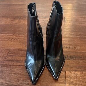 Zara Black Pointed Ankle Boots with Studded Trim